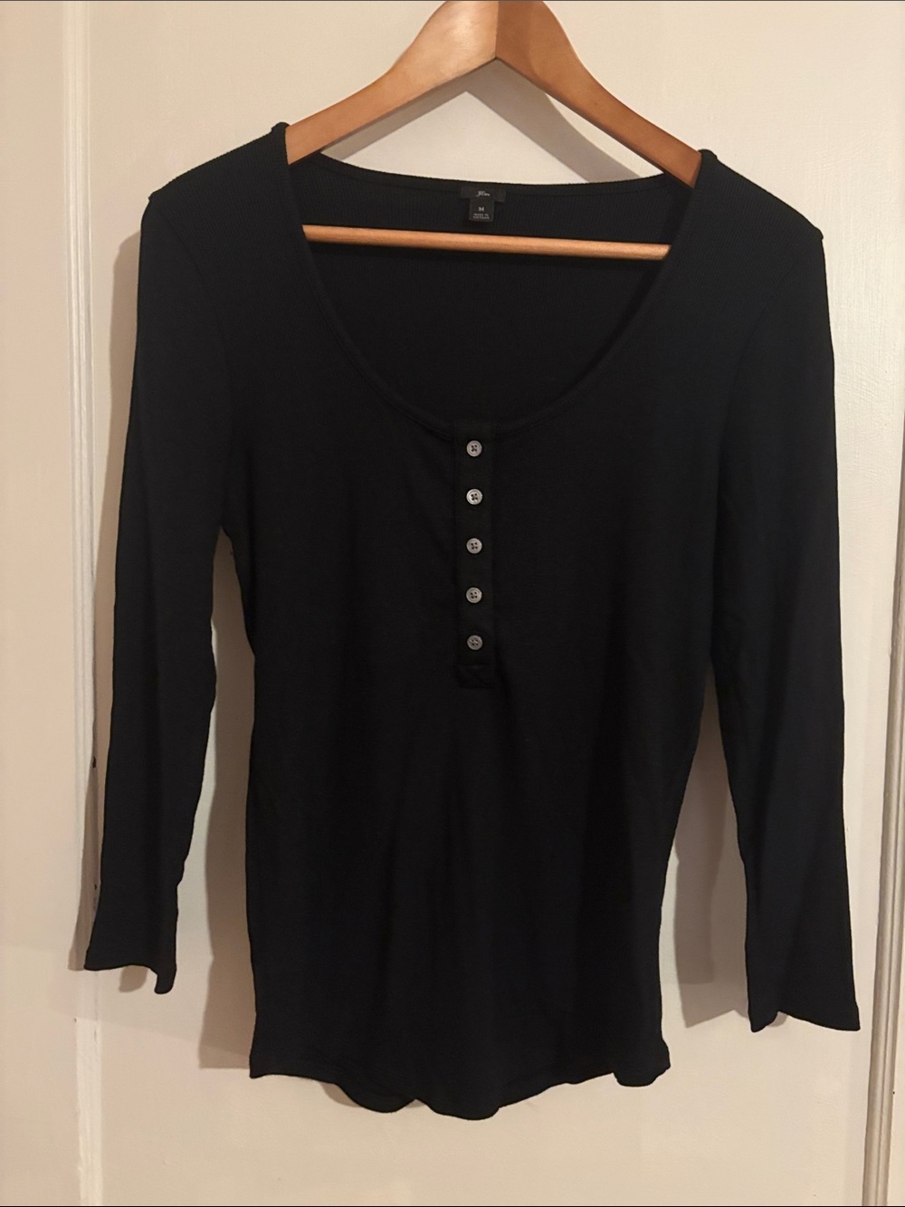 J. Crew Black 3/4 Sleeve Henley Top